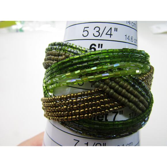 VTG Green Brown Seed Beed Cuff Bracelet 6" Boho Whimsigoth Cottagecore Hippie - Picture 4 of 5